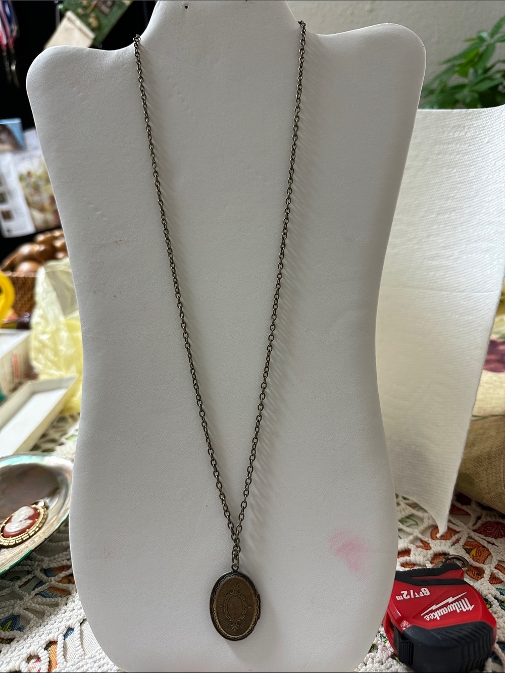 Vintage-Style Bronze Oval Locket Necklace in gold